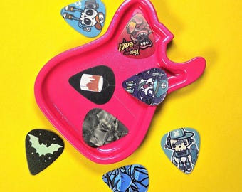 Telecaster Style Pick Tray, Plectrum Storage Bowl, Hot Pink Fender holder, Fun guitar accessories, musician gift, resin 3D printed handmade