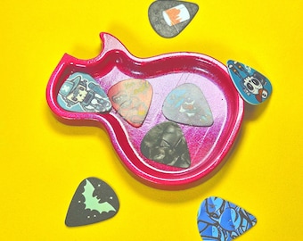 Les Paul Gibson Style Pick Tray, Hot Pink Resin Guitar Plectrum Holder, 3D Printed Hand made, Fun musician Accessories