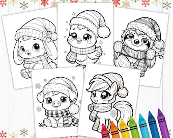 Adorables pages à colorier de Noël pour les enfants Activités de Noël Feuilles à colorier d'animaux de ferme à imprimer, Jeux de Noël, Coloriage d'hiver, Numérique