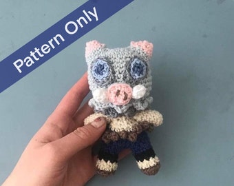 Padrão Amigurumi de cabeça de javali Inosuke