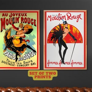 Set of two Moulin Rouge prints - wall art - art deco prints - fashion prints - Moulin Rouge art - Digital Art - prints - gifts for her