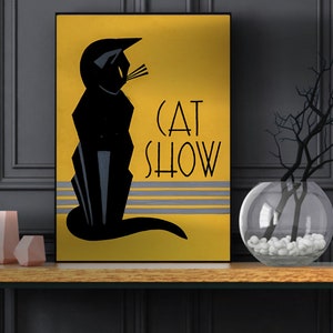 Impression de chat art déco - Poster animal géométrique de style années 1920 (art numérique)