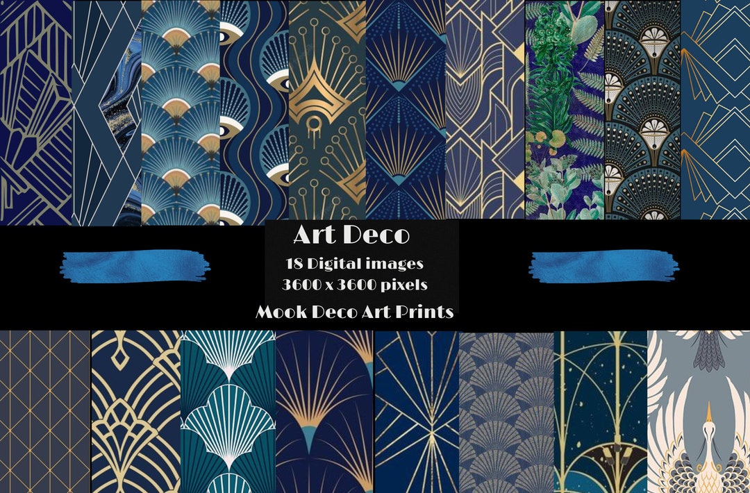 Wrapping Paper - Art Deco Digital Paper - Blue Pattern - 1920s Patterns ...