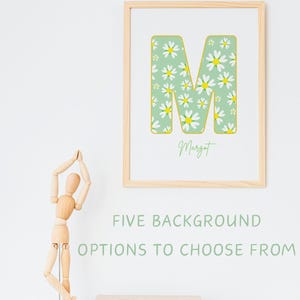 Impresiones de letras personalizadas - Arte de pared para habitación de niña - Impresión de letras personalizadas - Impresiones para dormitorio infantil - Impresiones de pared escandinavas - Impresiones de flores