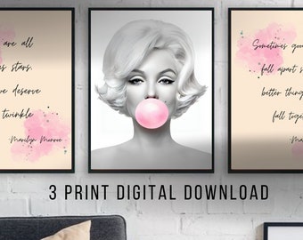 Set of 3 digital Prints - Marilyn Monroe prints - Gifts for her - Gifts for him - Wall art - Modern prints - Downloadable prints