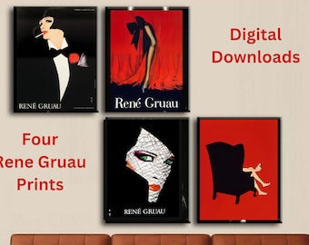 Rene Gruau prints - Art Deco posters - FOUR Art Deco Digital Downloads  - 1920s posters - Vintage posters - wall art - gifts for her - gifts