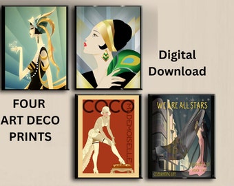 Art Deco posters - FOUR Art Deco Digital Downloads - Art Deco prints - 1920s posters - Vintage posters - wall art - gifts for her - gifts