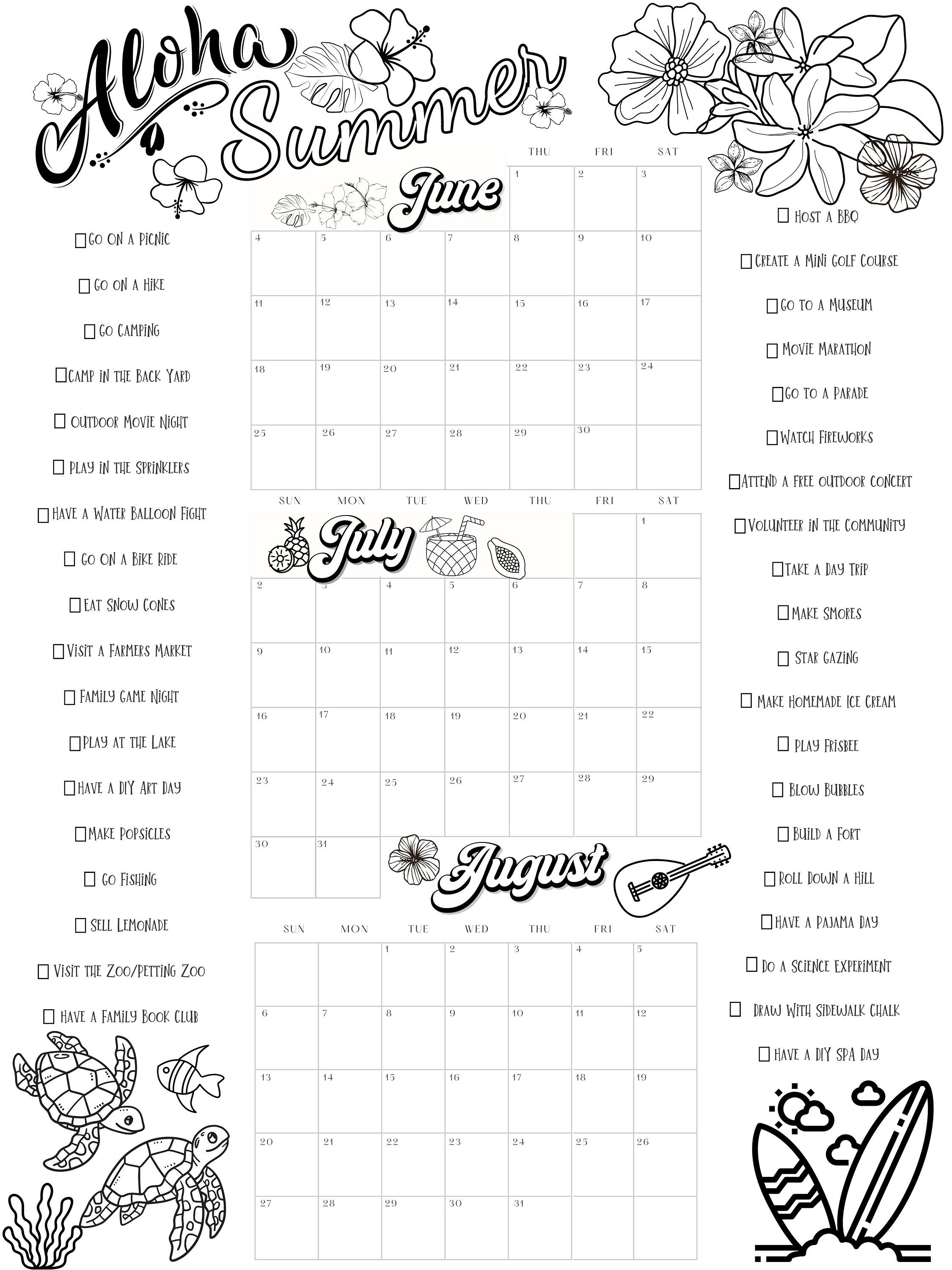 Summer Calendar 2023 Printable Summer Calendar Poster Summer Etsy