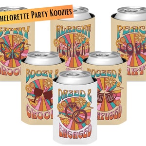 Dazed and Engaged Boozed and Confused Can Coolers Bachelorette Party Favors Retro Bridesmaid Koozies Customizable Dazed and Engaged Koozies