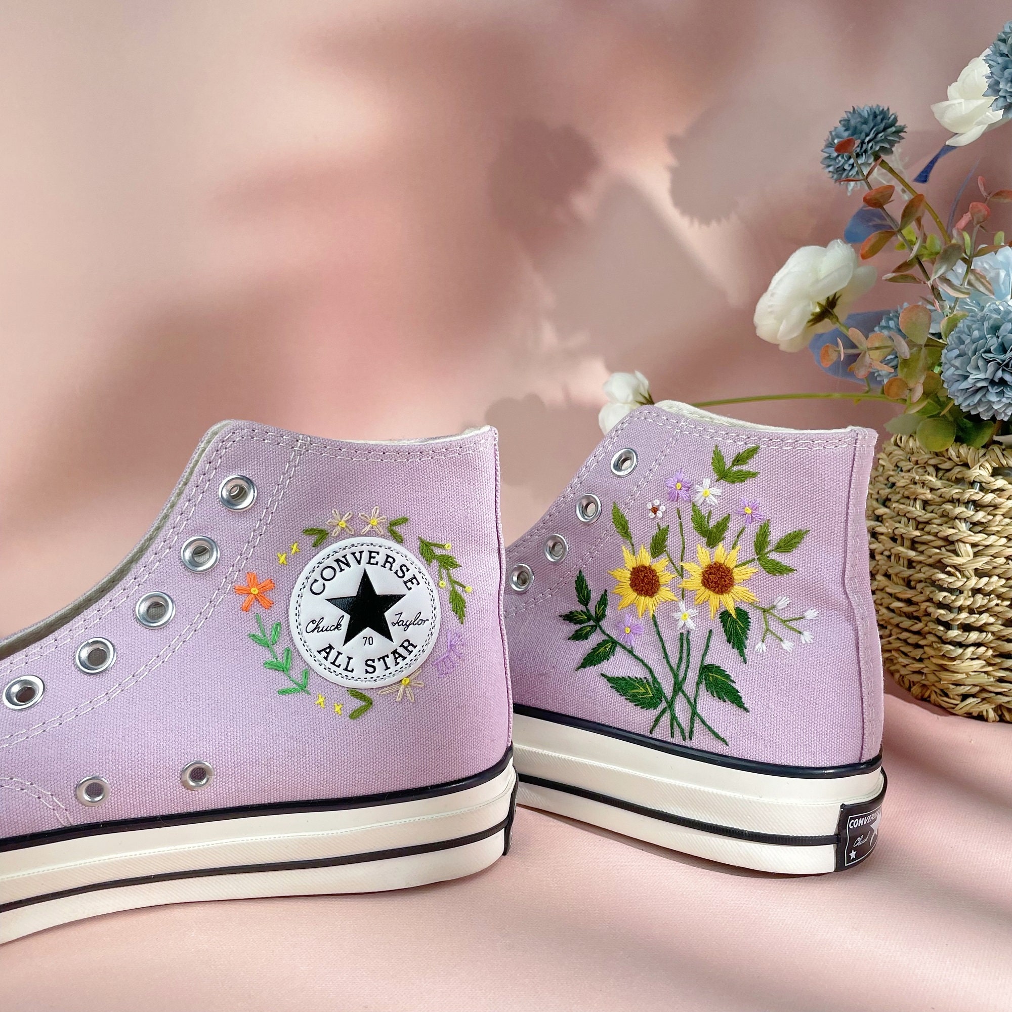 Embroidered Butterfly Converse/ Converse Custom Sun Flower - Etsy