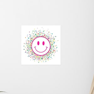 Cartel estético, Smiley de fiesta LGBTQ, Regalo espiritual trippy psicodélico, Buenas vibraciones, Signo de arco iris de afirmación feliz, Hippie Deco, ' Arte de pared