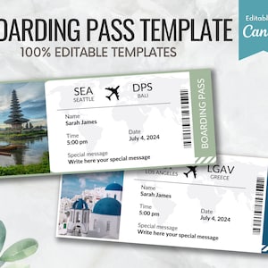 Editable Boarding Pass Template, Printable Airline Ticket, Plane Boarding Pass Surprise Trip, Digital Download DIY Boarding Ticket, Canva