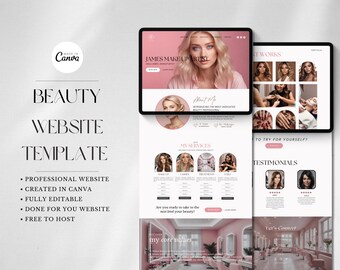 Beauty Website Template, Canva Website for Makeup Artist, Beauty Salon Landing Page, Skincare Web Site, Esthetician One Page Website