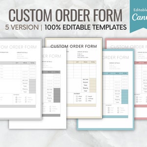 Order form template for small business, invoice template, order form editable,  printable craft order form, purchase order form
