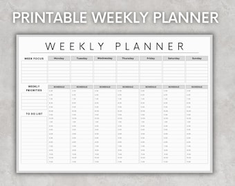 Weekly Hourly Planner EDITABLE Weekly Schedule, Daily Planner, Undated Planner, 2023 Weekly Organizer, To Do List printable, Adhd