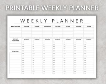 Weekly Hourly Planner EDITABLE Weekly Schedule, Daily Planner, Undated Planner, 2023 Weekly Organizer, To Do List printable, Adhd