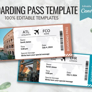 Editable Boarding Pass Template, Printable Airline Ticket, Plane Boarding Pass Surprise Trip, Digital Download DIY Boarding Ticket, Canva