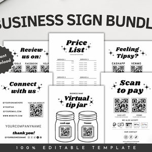Small Business Sign Bundle, Social Media Sign, Price List Sheet, QR Code Sign, Virtual Tip Jar, Craft Fair Display, Editable Canva Templates