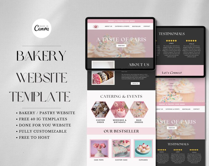Bakery Website Theme Template White and Pink, Social Media Templates ...