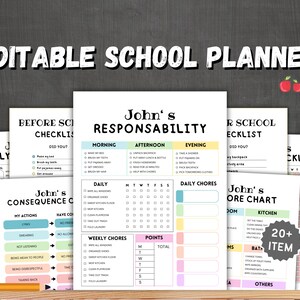Editable Kids Chore Chart Bundle, Reward Allowance Behavior Consequence List, DIY School Routine, Daily Weekly Monthly Checklist Tasks Canva