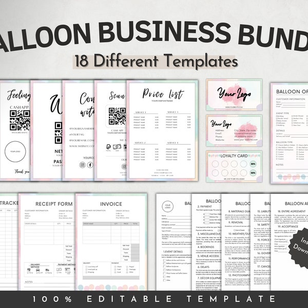 BALLOON BUSINESS BUNDLE, Balloon Artist Contract, Balloon Order Form Template, Balloon Business Cards, Balloon Price List, Balloon Invoice