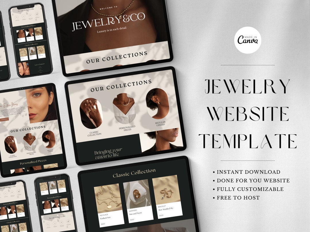 Jewelry Website Design Template, Canva Website Design, Canva Website ...