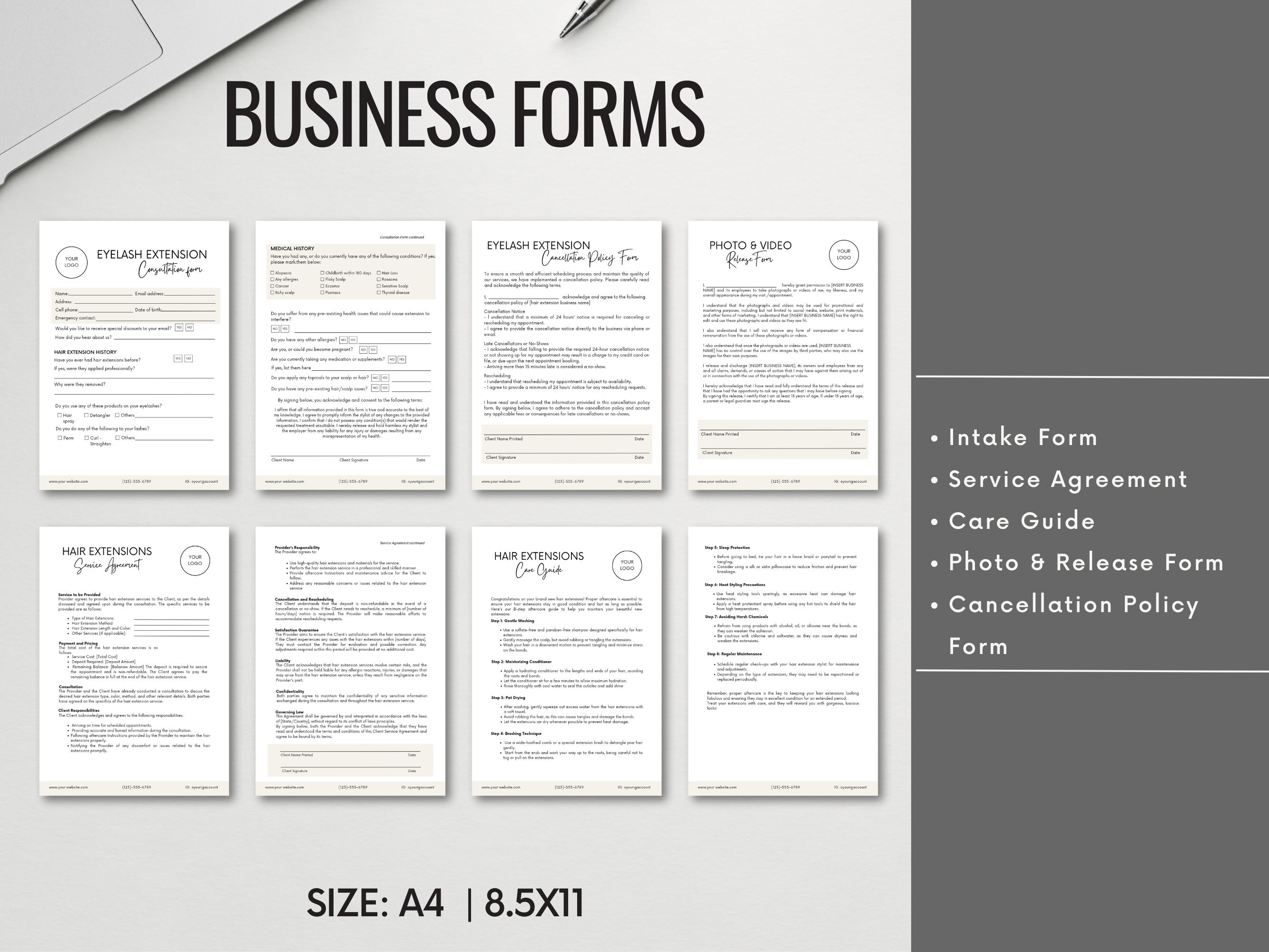 Hair Extension Forms, Editable Hair Extensions Intake Consent ...