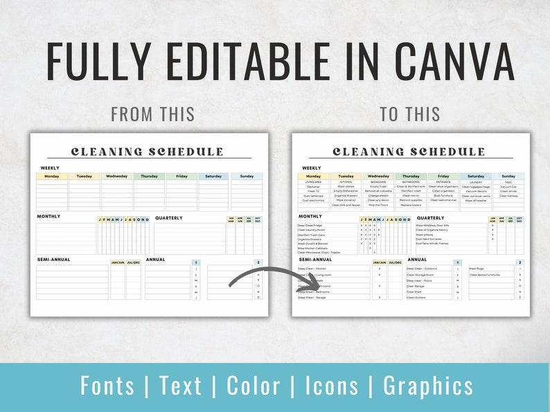 Editable Cleaning Schedule Printable Weekly Monthly Yearly Cleaning ...