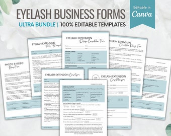 Eyelash Extension Forms, Editable Lash Consent Forms, Lash Tech Consultation, Lash Forms, Esthetician Forms, Eyelash Waiver, Canva Templates
