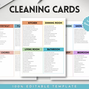 Cleaning Checklist, Cleaning Cards, Adhd Cleaning, Editable Chore List, DIY Zone Cleaning Bundle, Cleaning Schedule, Adult Chore Chart Cards