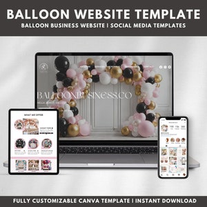 Balloon Business Website bundle, Balloon Artist marketing Instagram post, Business menu template, business social media, Canva landing page