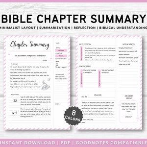 Bible Chapter Summary Printable Template | Bible study guide template | Digital Verse mapping notes
