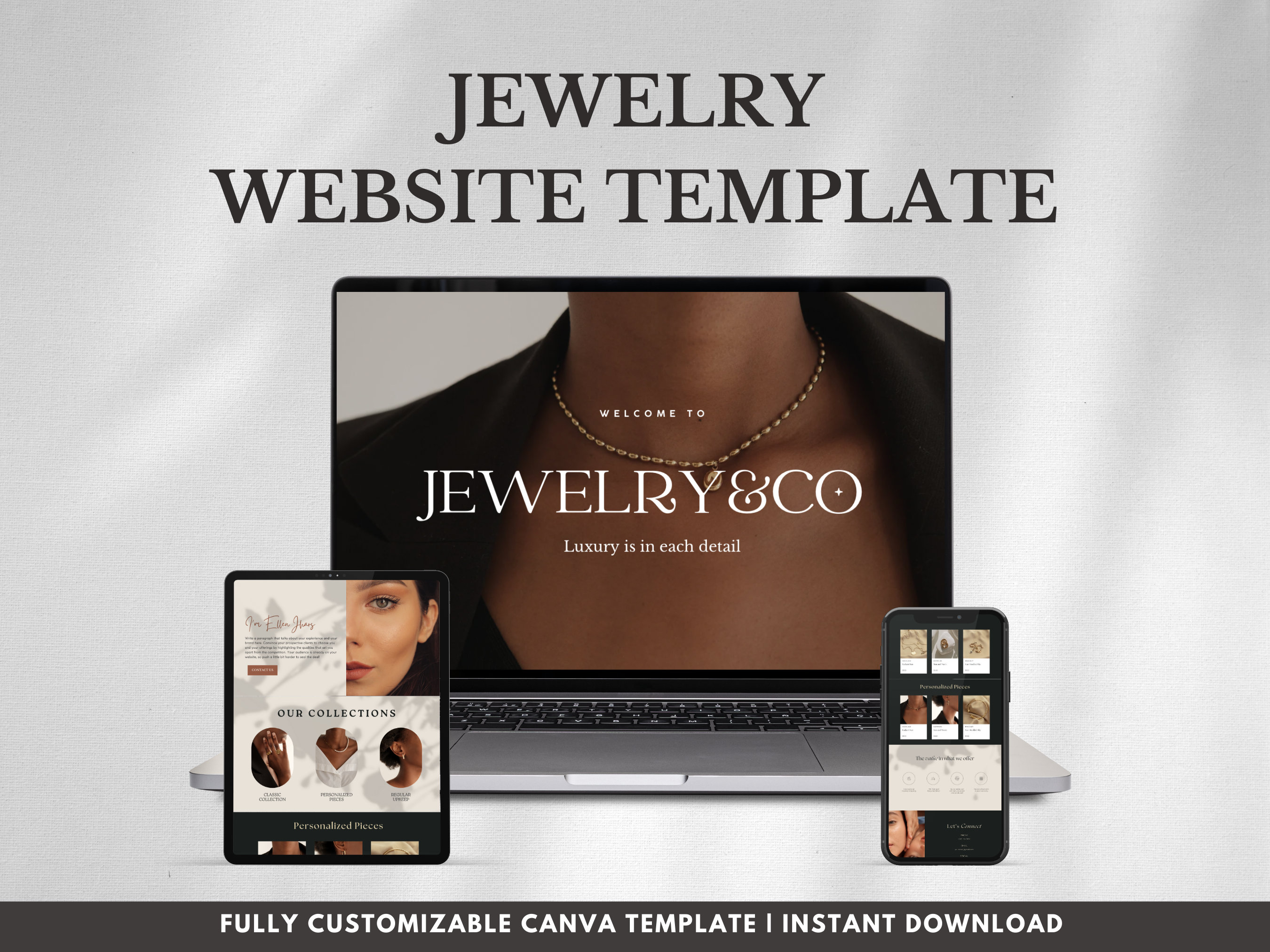 Jewelry Website Design Template, Canva Website Design, Canva Website ...