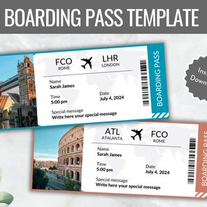 Editable Boarding Pass Template, Printable Airline Ticket, Plane Boarding Pass Surprise Trip, Digital Download DIY Boarding Ticket, Canva