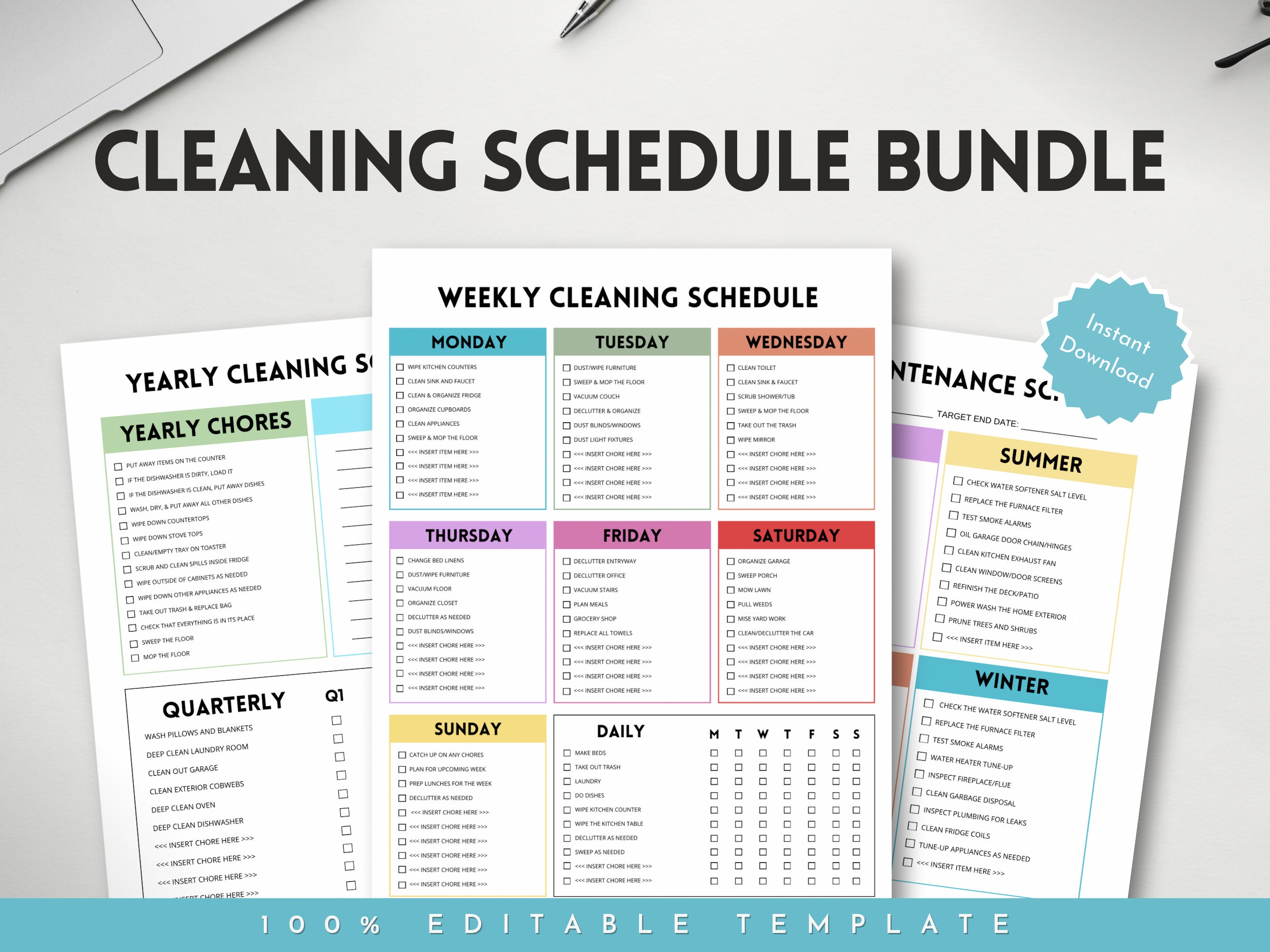 Editable Cleaning Schedule Bundle, Adult Chore Chart, ADHD Cleaning ...