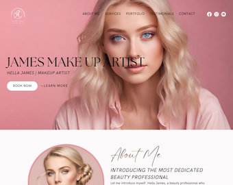 Beauty Website Template, Canva Website for Makeup Artist, Beauty Salon Landing Page, Skincare Web Site, Esthetician One Page Website