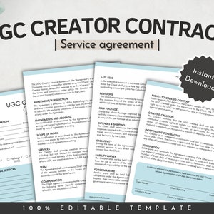 UGC Creator Contract Template, UGC Template, Professional UGC Contract, User Generated Content, Influencer Contract Form, Canva Template