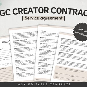 UGC Creator Contract Template, UGC Template, Professional UGC Contract, User Generated Content, Influencer Contract Form, Canva Template