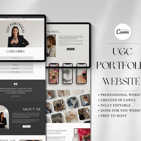 UGC Portfolio Template Canva, UGC Website Template, UGC Media Kit, Content Creator Kit, Minimalist ugc portfolio, Elegant ugc starter kit