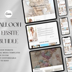 Balloon Business Website bundle, Balloon Artist marketing Instagram post, Business menu template, business social media, Canva landing page