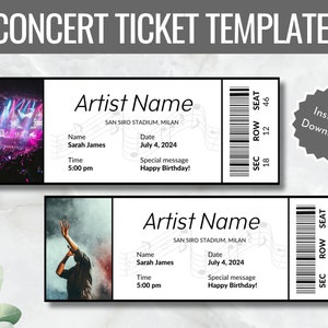 Editable Concert Ticket Template, DIY Event Ticket, Custom Concert Ticket Gift, Surprise Printable Concert Tickets Gift Idea, Canva Template