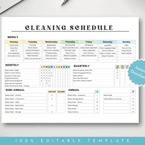 Editable Cleaning Schedule Printable Weekly Monthly Yearly Cleaning Checklist ADHD Cleaning Planner House Chore List Cleaning Canva Template