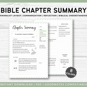 Bible Chapter Summary Printable Template | Bible study guide template | Digital Verse mapping notes