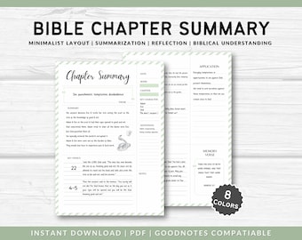 Bible Chapter Summary Printable Template | Bible study guide template | Digital Verse mapping notes
