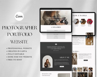 Website Template for Photographer, Canva Photography Web Site, Landing Page Template, Boho Photography Website, Photography One Page Website
