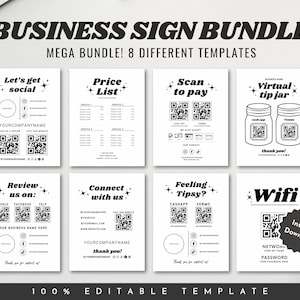 Small Business Sign Bundle, Social Media Sign, Price List Sheet, QR Code Sign, Virtual Tip Jar, Craft Fair Display, Editable Canva Templates