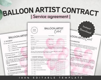 BALLOON ARTIST CONTRACT Template, Balloon Business Bundle, Balloon Business Templates Canva, Balloon Order Form, Balloon Menu, Balloon Flyer