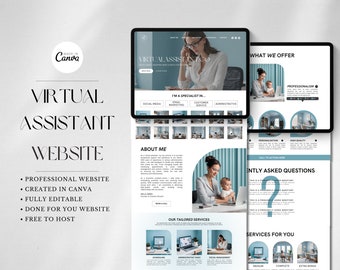 Virtual Assistant Canva Website Template | One Page Website | VA Website | Online Business Manager Website | Done for You Website