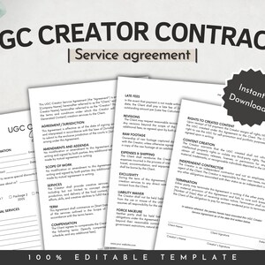 UGC Creator Contract Template, UGC Template, Professional UGC Contract, User Generated Content, Influencer Contract Form, Canva Template