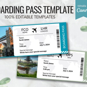 Editable Boarding Pass Template, Printable Airline Ticket, Plane Boarding Pass Surprise Trip, Digital Download DIY Boarding Ticket, Canva